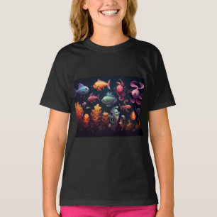 T-shirt Créatures sous-marines colorées sur noir