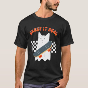 T-shirt Credo It Real Halloween Cat Ghost Skateboard Re
