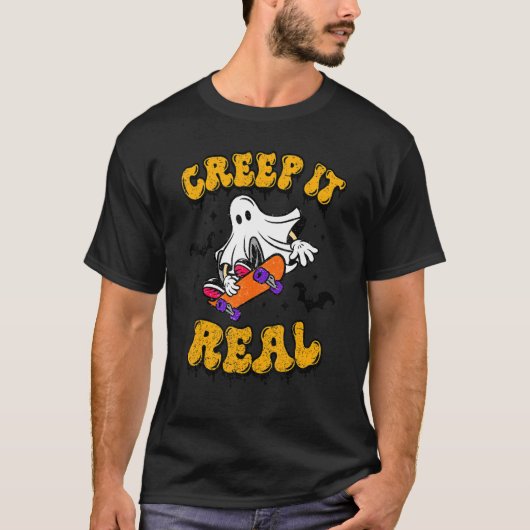T-shirt Creep It Real Ghost Skate Retro Halloween Fal (Devant)