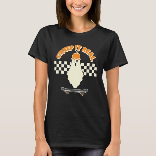 T-shirt Creep It Real Ghost Skater Boy Skateboard Bean (Devant)