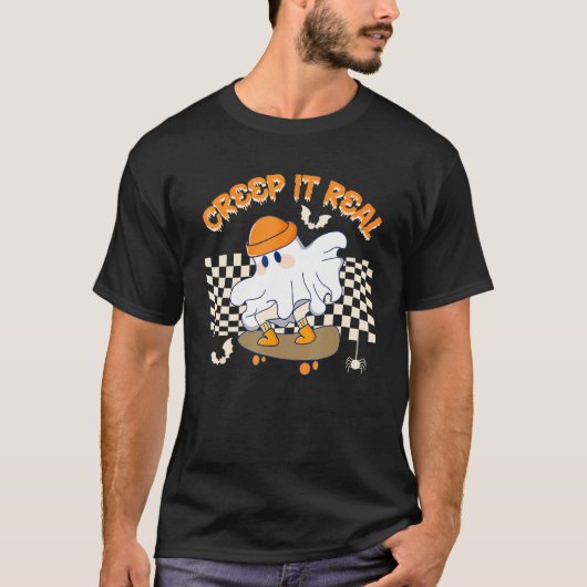 T-shirt Creep It Real Retro Halloween Ghost Skateboard Spa (Devant)