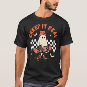 T-shirt Creep It Real Retro Halloween Tri Treat Ghost Sk