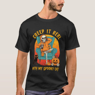 T-shirt Creep It Real with My Spooky Cat Halloween Skeleto