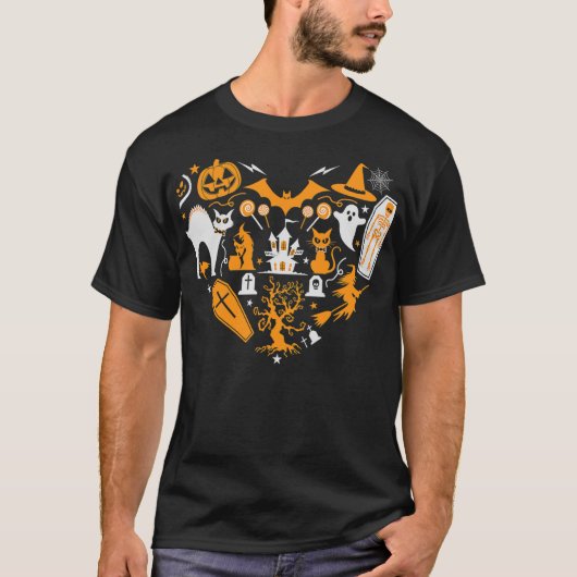 T-shirt Creepy Cat Skeleton Ghost Pumpkin Funny Halloween (Devant)
