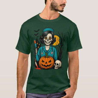 T-shirt Creepy Skeleton Nurse Halloween Costume for Horror
