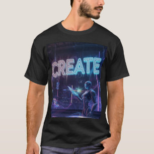 T-shirt CRÉER - Robot artiste IA futuriste néon cyberpunk