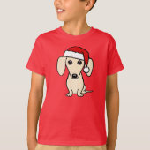 T-shirt Crème Dachshund mignonne Père Noël Chien Noël (Devant)
