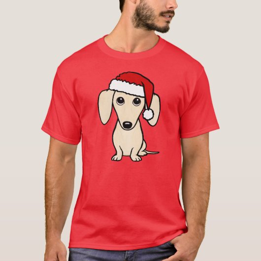 T-shirt Crème Dachshund mignonne Père Noël Chien Noël (Devant)
