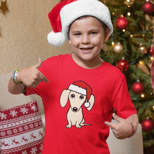 T-shirt Crème Dachshund mignonne Père Noël Chien Noël