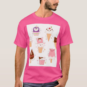 T-shirt Crème de glace animale mignonne Kawaii
