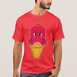 T-shirt Crème glacée de la gaufre Octopus Cerise