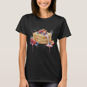 T-shirt Crêpes et Baies Charmantes Aquarelle Dessert Franç