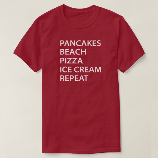 T-shirt Crêpes Plage Pizza Glace Répéter (Design devant)