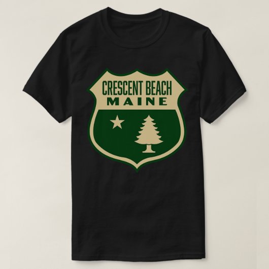 T-shirt Crescent Beach Maine Retro Pine Tree Shield Tan (Design devant)