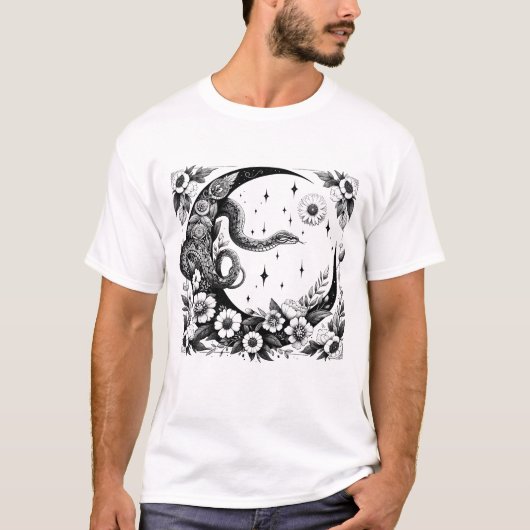 T-shirt Crescent Céleste Botanique Crescent Lune Goth (Devant)