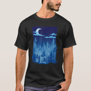 T-shirt Crescent Moon Outdoor Forest Trees Moonlight Natur