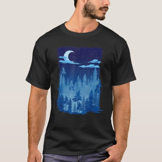 T-shirt Crescent Moon Outdoor Forest Trees Moonlight Natur (Devant)
