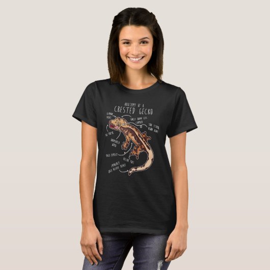 T-shirt Crested Gecko Lizard Reptile Anatomy Pet Harelquin (Devant entier)