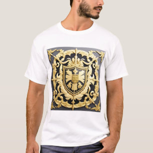 T-shirt Crête Ornementale Dorée Élégante avec Bouclier