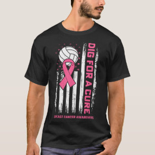 T-shirt Creuser Pour Cure Rose Ruban Volleyball Cancer Du