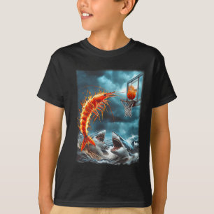 T-shirt Crevette qui plonge sur des requins Mème drôle d'o