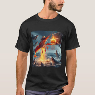 T-shirt Crevette qui plonge sur un requin Mème de pêche dr