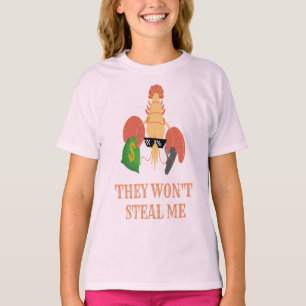 T-shirt crevettes avec une arme et de l'argent disent : il