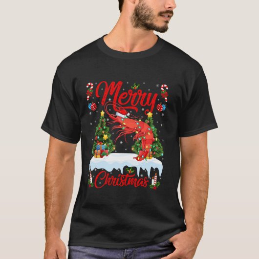 T-shirt Crevettes Joyeux sapin de Noël Éclairage Père Noël (Devant)