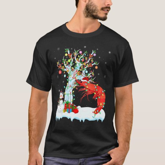 T-shirt Crevettes Poisson Xmas Arbre Éclairage Santa Chape (Devant)