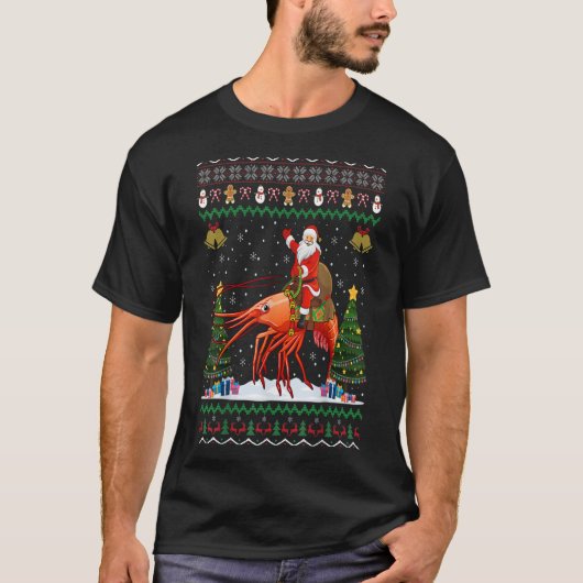 T-shirt Crevettes Vilain Noël Cadeau Père Noël Riding Crev (Devant)