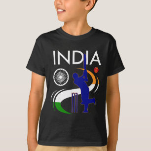 T-shirt Cricket indien avec pinceau du drapeau indien Asho