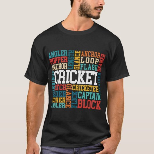 T-shirt Cricketer Word Cloud Cricketer Bat and Ball Player (Devant)