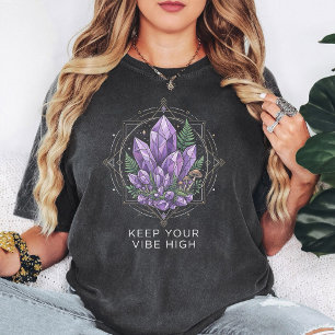 T-shirt Cristal d'Améthyste Géométrique "Gardez Votre Vibr