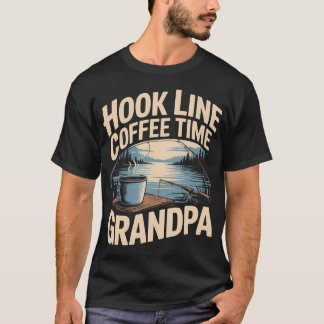 T-shirt Crochet Ligne Café Heure Grand-père Pêche Matin