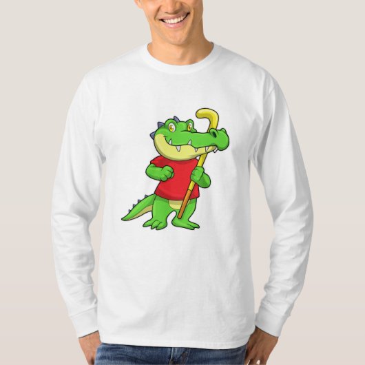 T-shirt Crocodile au hockey sur gazon avec bâton de hockey (Devant)