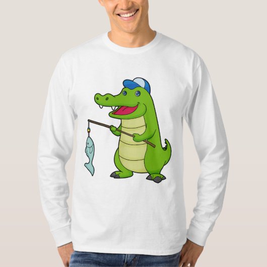 T-shirt Crocodile Pêche Pêcheur Pêcheur canne à pêche (Devant)