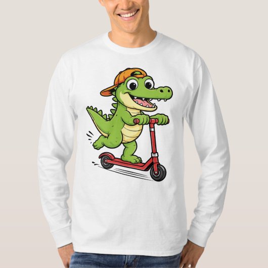 T-shirt Crocodile Playing Scooter (Devant)