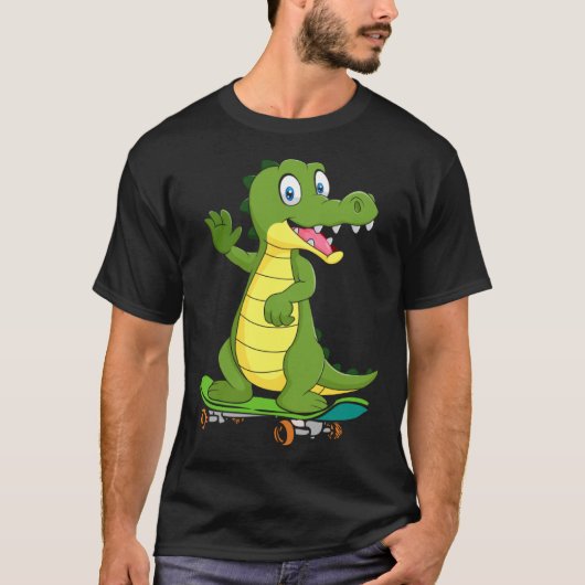 T-shirt Crocodile with skateboard skateboarding skater boy (Devant)