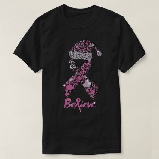 T-shirt Croire Cancer du sein Ruban Noël Santa Hat S (Design devant)
