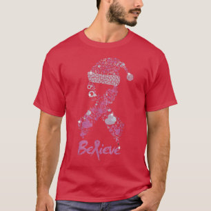 T-shirt Croire Cancer du sein Ruban Noël Santa Hat S