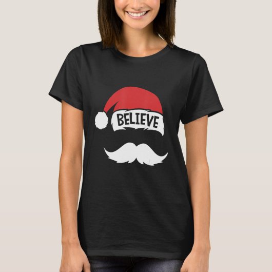 T-shirt Croire Citation Sur Santa Hat Mustache Famille Réu (Devant)
