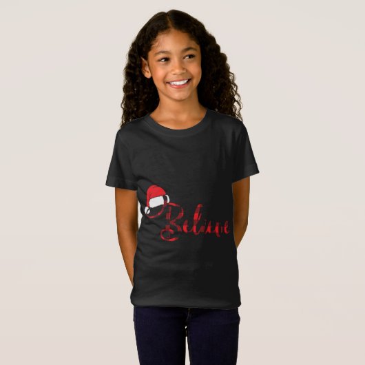 T-Shirt Croire En Buffalo De Noël Plaid Santa Hat Joyeux (Devant entier)