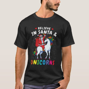 T-shirt Croire En Père Noël Et Unicorns Père Noël Riding U