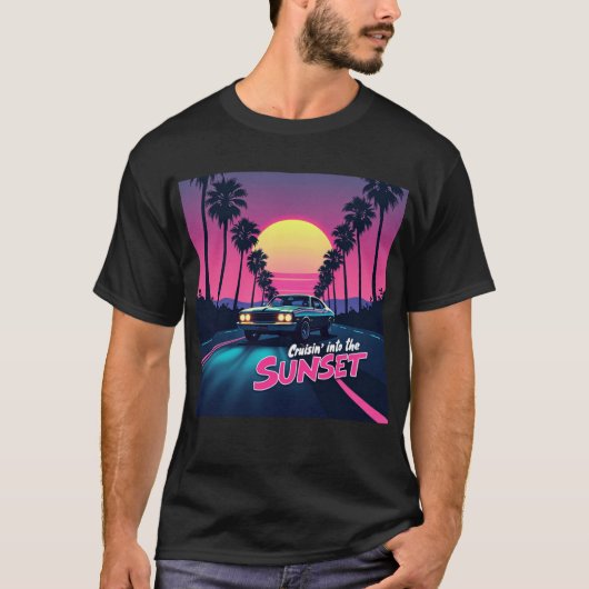 T-shirt Croisière dans le coucher du soleil - 80s Retro Dr (Devant)