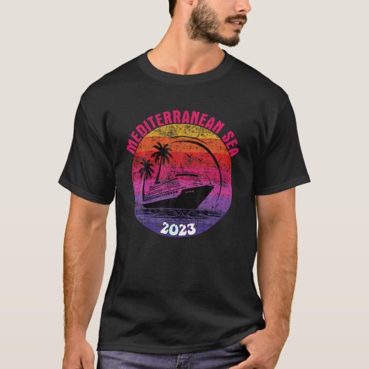 T-shirt Croisière Méditerranée 2023 Retro Sunset Family (Devant)