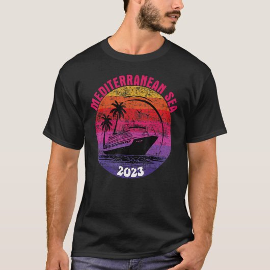 T-shirt Croisière Méditerranée 2023 Retro Sunset Family (Devant)