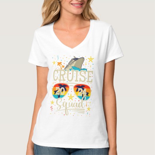 T-shirt Croisière Squad 2024 Croisière Vacances Femmes V-C (Devant)
