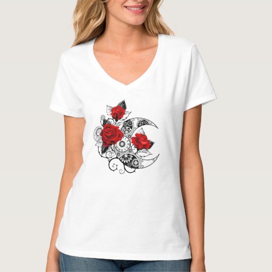 T-shirt Croissant mécanique avec roses rouges (Devant)