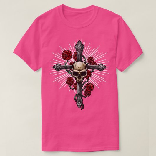 T-shirt Croix avec crâne et roses (Design devant)