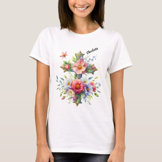 T-shirt Croix Bleue Chrétienne par Fleurs en fleurs (Devant)